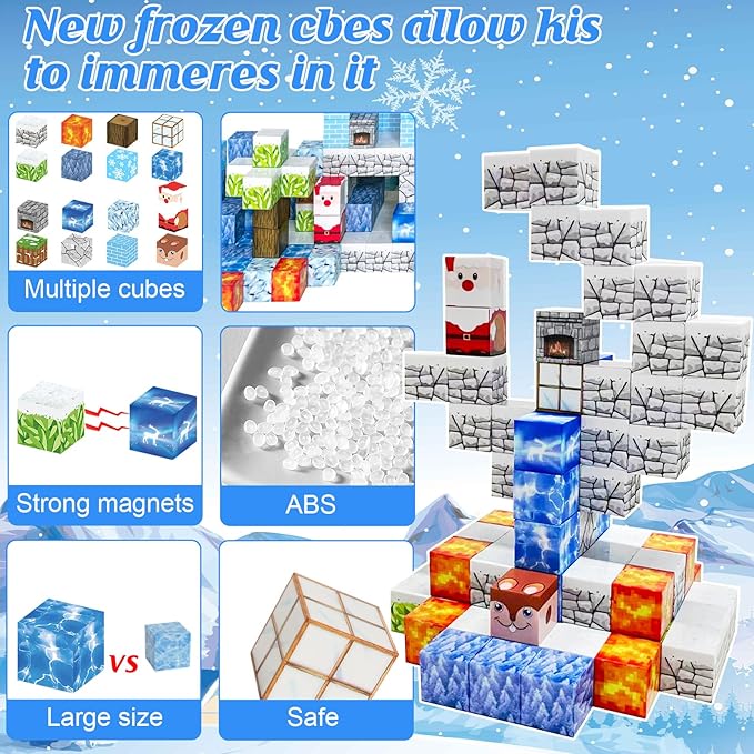 Magnetic Blocks - 110PCS Magnets Building Blocks World Set for Kids Ages 3-5 5-7 8-12, Magnetic Tiles Game Preschool Toys for 3 4 5 6 Year Old Girls Boys Gifts (Ice World)