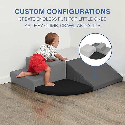 SoftScape Toddler Playtime Corner Climber, Indoor Active Play Structure for Toddlers and Kids, Safe Soft Foam for Crawling and Sliding (4-Piece Set) - Gray/Light Gray, 11619-GYLG