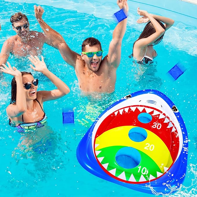 Kids Fun Pool Toys,Inflatable Shark Cornhole Board Floating Water Game Outdoor Swim Play for Adults Family,Cool Summer Party Gift for 6 7 8 9 10 12 Year Old Boy Girl Teen