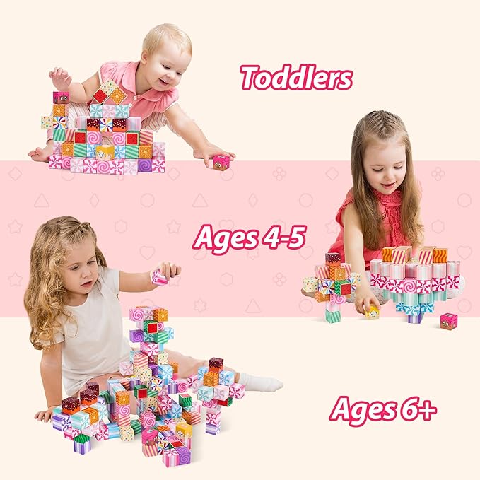 Magnetic Blocks Candy Land Edition, Magnetic Tiles Building Blocks Boys & Girls Toys Age 3-5 4-8 5-7 Sensory Gift for Kids,Magnets Cubes,Upgraded STEM Gift 1.2 Inches