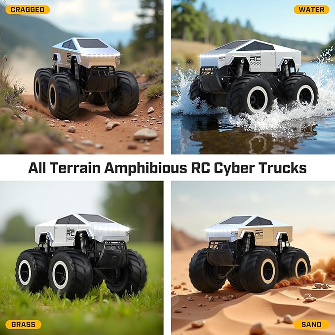 WayEee Cyber Truck Toy RC Car - Remote Control Monster Truck for Kids 6+, Amphibious 4WD All Terrain Off-Road Car, Waterproofing and Durable, 2.4GHz Remote Control, Boys Gift