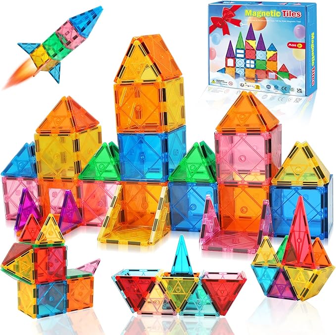 Magnetic Tiles Kids Toys, Magnetic Building Blocks STEM Magnet Building Set Preschool Learning Magnet Toys for Kids Ages 3-5 4-8, Sensory Montessori Toy for Toddlers 3+ Year Old Boys Girls