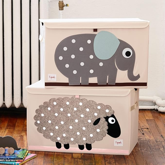 3 Sprouts Large Toy Chest for Kids with Lid and Handles - Collapsible Toy Storage Bin/Trunk/Box/Basket Organizer for Boys & Girls Playroom, Nursery, Sheep