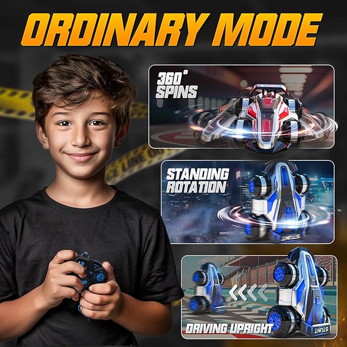 1:14 Remote Control Roll Stunt Car for Boys 360°Rotating 4WD RC Cars with Lights Music Upright Walking Four-Wheeled Rollover Toy Car Presents for Age 6-12(Blue)