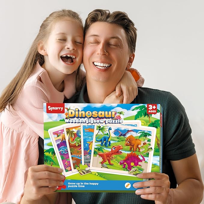 SYNARRY Large Wooden Dinosaur Puzzles for Toddlers 3-5, Wood Dino Puzzles for Kids Ages 4-6, Dinosaur Toys for Kids 3-5, Preschool Educational Children Learning Gifts for 3 4 5 Year Old Boys Girls