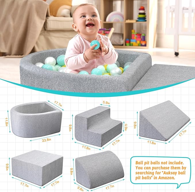 Soft Foam Climbing Toys for Toddlers Indoor, Climbing Blocks Play Equipment with Ball Pits (Balls Not Included) - Sliding & Building for Baby Gift