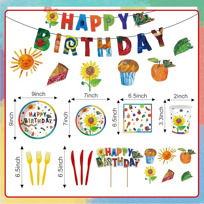 120 Pcs Hungry Caterpillar Party Supplies, Hungry Caterpillar tissue Party Plates Tablecloth Banner etc Hungry Caterpillar Decorations Party for 20 Guests