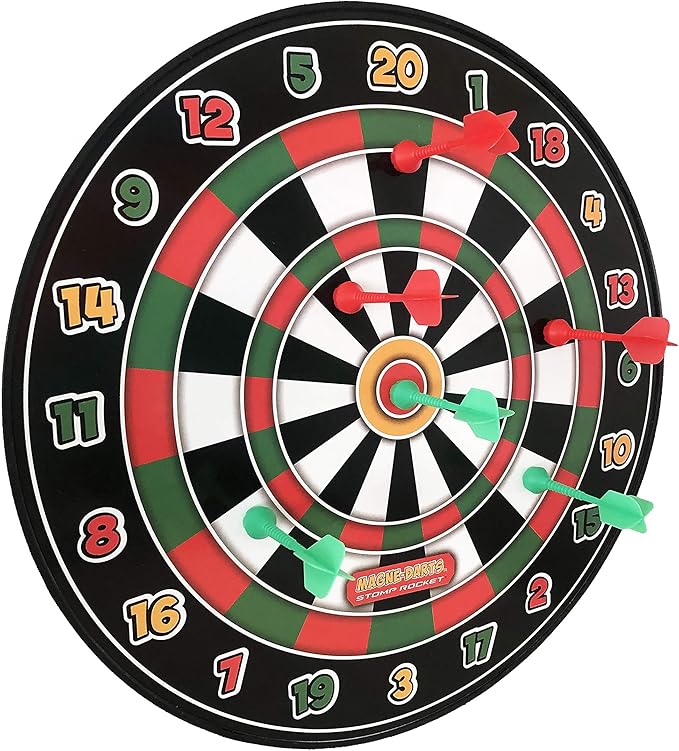 Stomp Rocket Magne Darts Indoor Outdoor Magnetic Kids Dartboard Game with 6 Multicolored Darts with Magnets