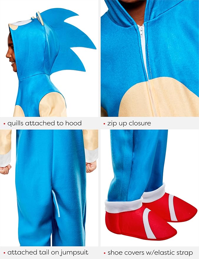 Rubies Child's Sonic The Hedgehog Oversized Jumpsuit Costume, Medium