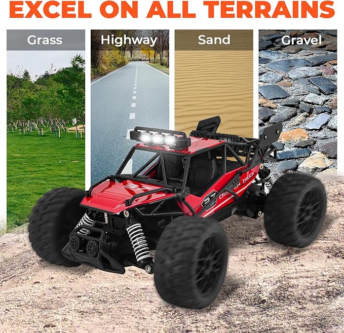 RC Cars 1:14 Scale Remote Control Car, High-Speed 25Km/h All-Terrain Electric Toys, 2WD Off-road Vehicles, With Two Rechargeable Batteries, Suitable For Boys and Girls Children Adult Use(Red)