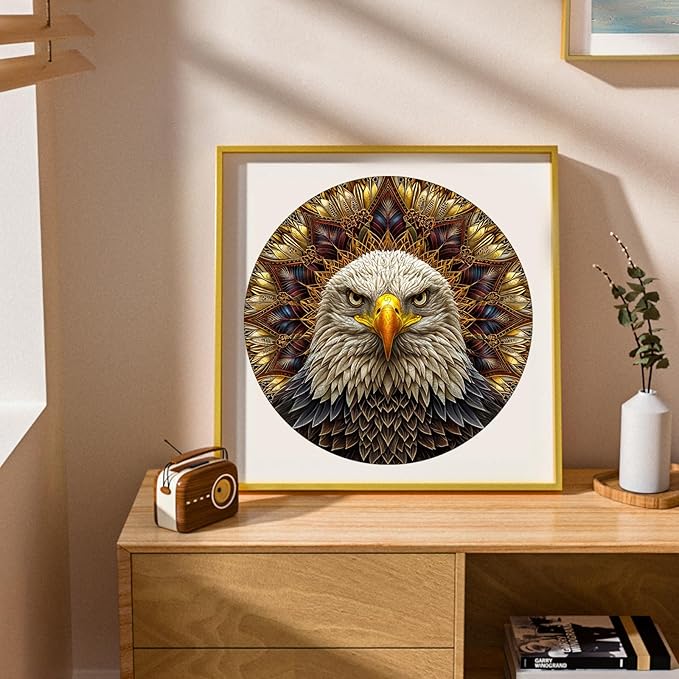 Bald Eagle Wooden Puzzle for Adults 500 Piece, Mandala Wooden Jigsaw Puzzles, Inspiring Puzzle, Beautiful Wooden Puzzle with Box Birthday Gifts for Adults and Kids Family Game(16.5 * 16.5in)