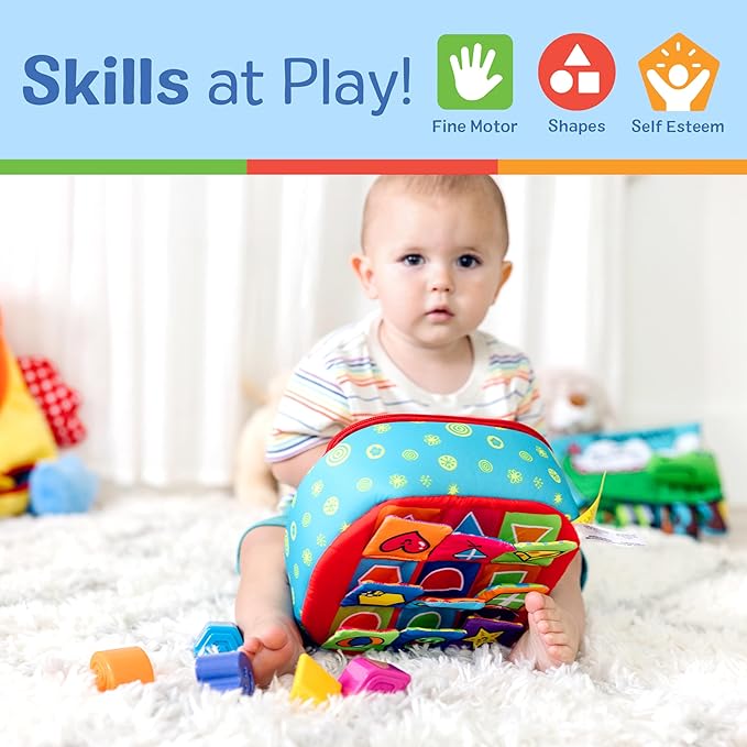 Melissa & Doug K's Kids Take-Along Shape Sorter Baby Toy with 2-Sided Activity Bag and 9 Textured Shape Blocks