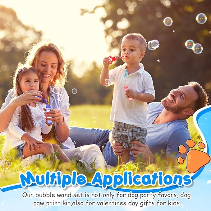 24 Pcs Dog Paw Bubble Wands Mini Bubble Party Favor Toys for Kids Toddlers Christmas Birthday Goody Bag Stuffer Filler Classroom Reward Gifts