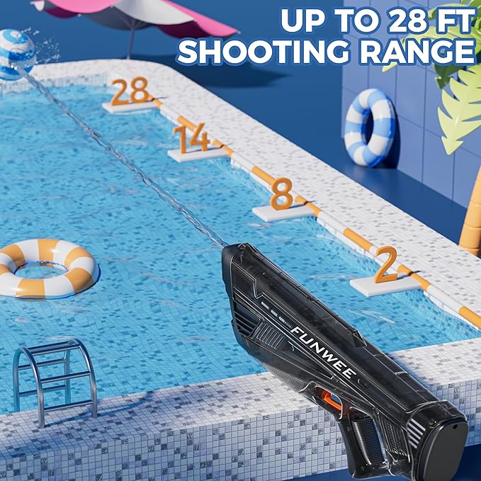 2 Pack Electric Water Gun for Adults Kid, Powerful Automatic Squirt Gun, High Powered Shooting 100+ Times, Long Range Auto Water Blaster, Pool Outdoor Water Toy(Transparent Black+Blue)