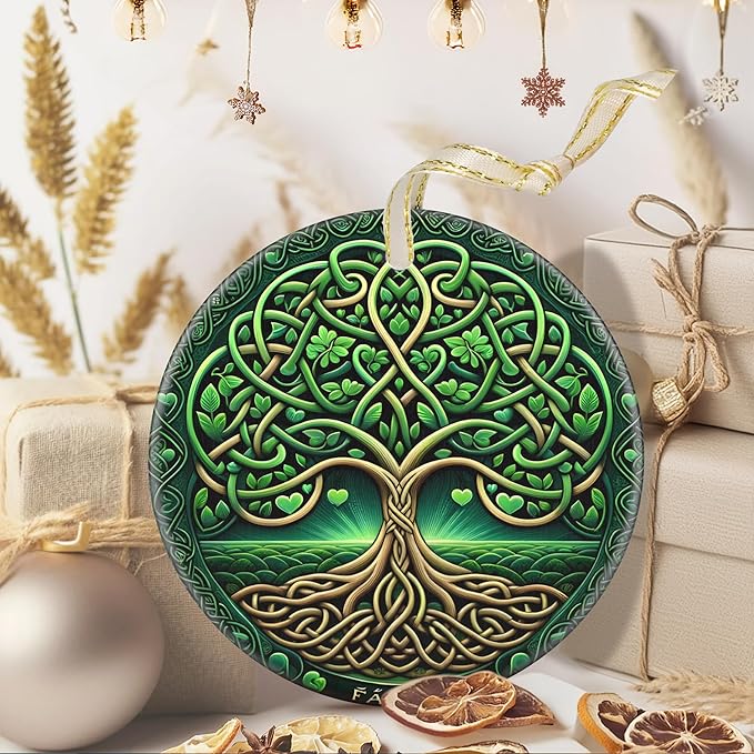 3.5 Inch Ceramic Christmas Tree Ornament, Tree of Life Christmas Ornaments, Heirloom Keepsake, Gift Exchange, Gift Idea, Bauble Present - Green Tree
