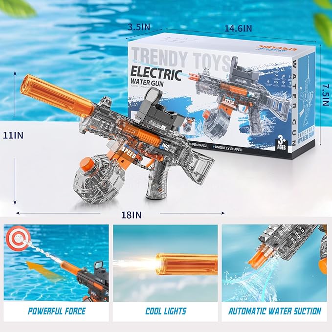Electric Water Gun for Kids Ages 4-8: Auto Water Suction Powerful Squirt Blaster for Adults Kids, 32FT Spray Distance, Outdoor Summer Toys for Pool Beach Party for Adult Kids, Grey