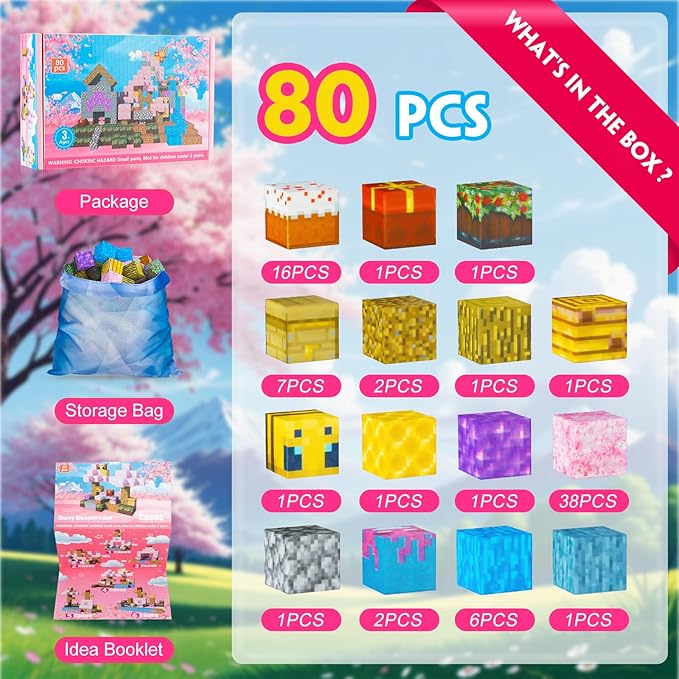 Magnetic Blocks-80pcs Mine Magnet 3D Craft World Set,Magnetic Blocks Le Building go Toys for Kids,STEM Sensory Toys for Toddlers Birthday Gifts,Constructions Toys for Boys & Girls Age 3+