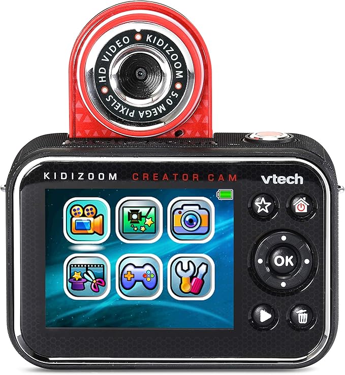 VTech KidiZoom Creator Cam, High-Definition Kids' Camera for Photos and Videos, Included Green Screen, Flip-Out Selfie Camera, Selfie Stick/Tripod, Auto Timer, Kids Ages 5 and up