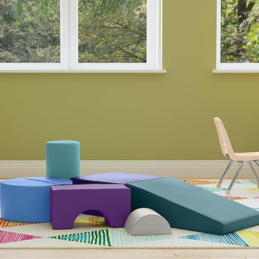 FDP SoftScape Playtime and Climb Multipurpose Playset for Infants, Toddlers 10m-2yrs; Climber and Block Play, Learn Gross Motor Skills at Home or Daycare (6-Piece) - Contemporary/Purple, 12364-CTPU