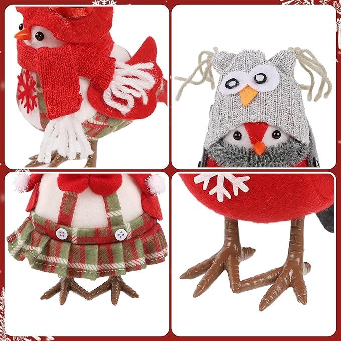 3 Pack 6 Inch Christmas Table Decorations - Small Bird Figurines, Red Cute Xmas Ornaments for Table Top, Desktop, Mantel, Kitchen Decor, Holiday, Winter Party Gifts
