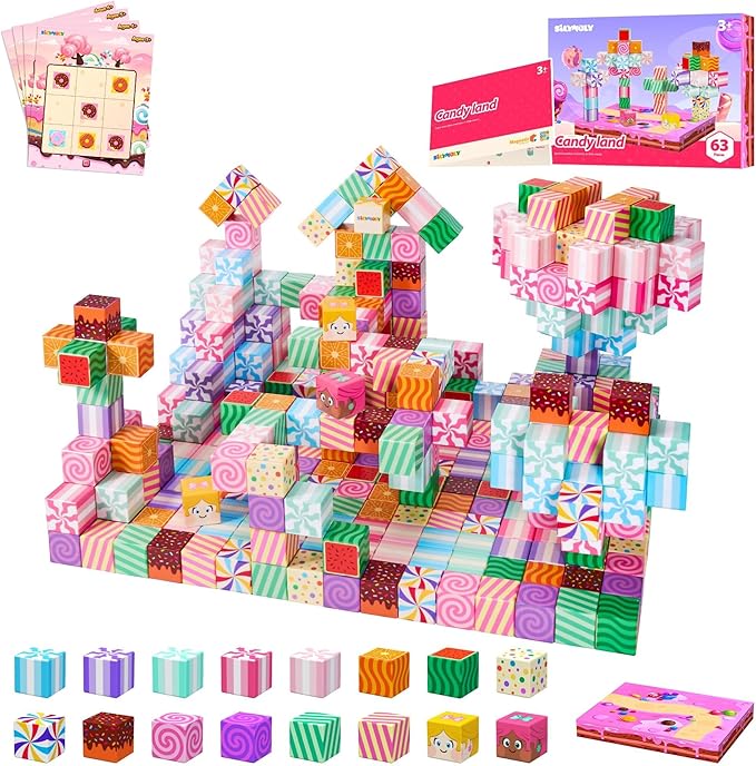 Magnetic Blocks Candy Land Edition, Magnetic Tiles Building Blocks Boys & Girls Toys Age 3-5 4-8 5-7 Sensory Gift for Kids,Magnets Cubes,Upgraded STEM Gift 1.2 Inches