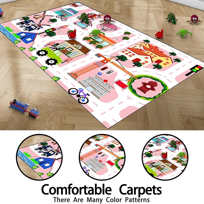 Kids Carpet City Play Mat - Cars Rugs for Boys Room Road Rug for Kids Car Track Rug for Bedroom Car Mat for Kids Toy Cars, 5x7 Feet