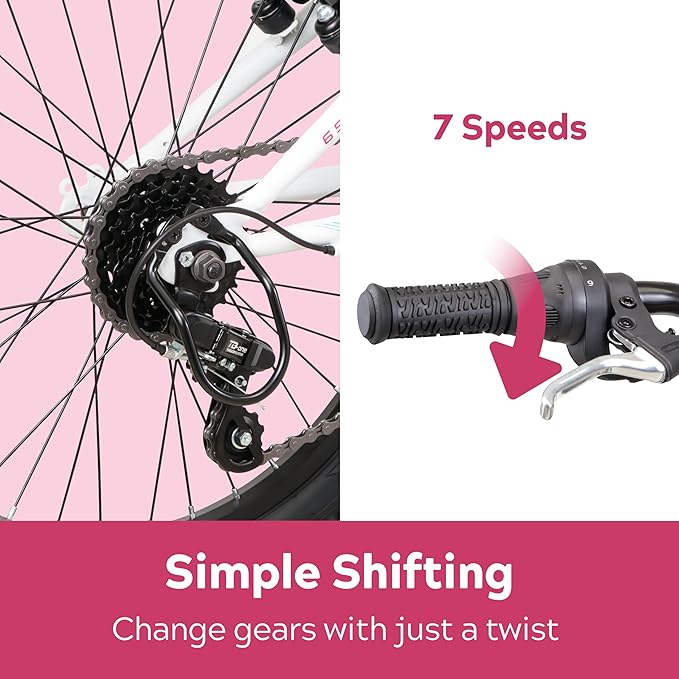 Cavern Mountain Bike for Youth or Adult Boys Girls, 7 or 21-Speed Twist Shifter Options, 20/24/26-Inch Wheels, 11 to 17.5-Inch Steel Frame, Front Suspension, Kickstand Included