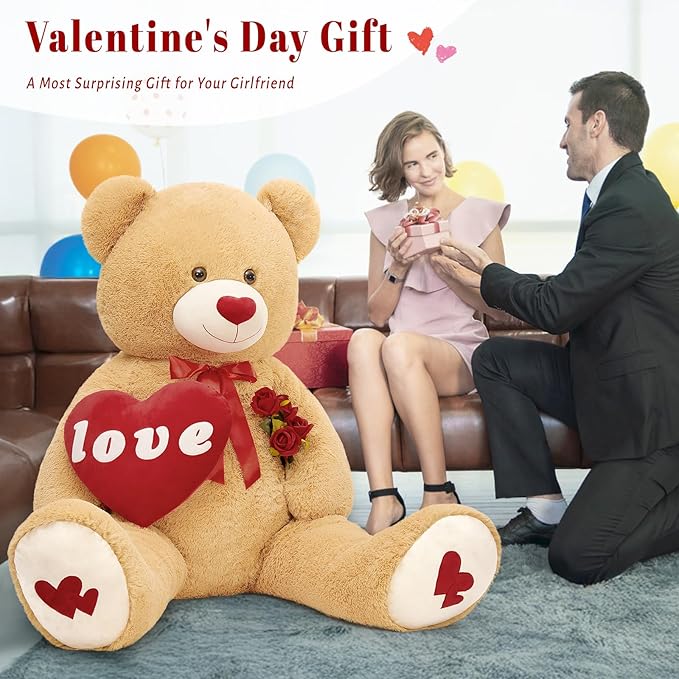 MorisMos Giant Teddy Bear 5ft Stuffed Animal, Red Love Heart Large Bear Plush for Girlfriend Valentine, Soft Bear Gift for Boyfriend Kids, 59inch