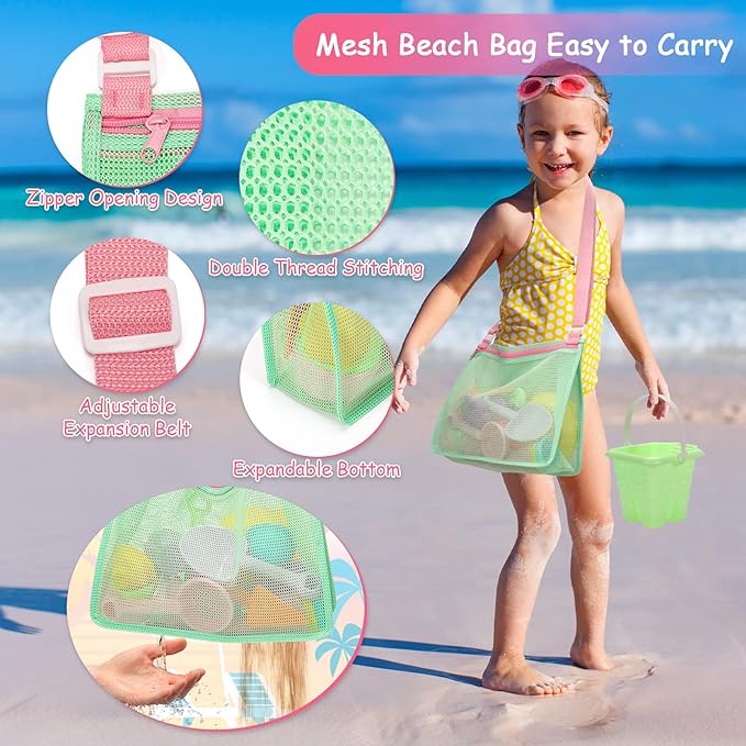 Tagitary Beach Sand Toys for Kids, Beach Toys 23PCS Set with Ice Cream Cake Sand Molds, Mesh Beach Bag, Bucket, Watering Can, Shovel, Rake - Ideal for Toddler Sandbox, Outdoor Play and Beach Travel