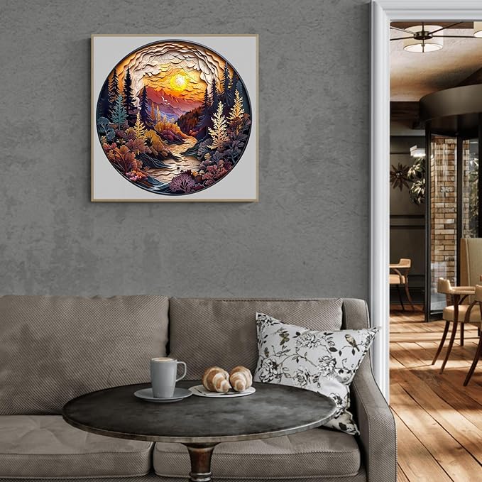Wooden Puzzles for Adults, 3D Sunset Forest (M-200pcs) Wooden Jigsaw Puzzles Kids, 11.4 * 11.4in Unique Shaped Animal Wood Puzzles, 3D Vision Flat Puzzle Family Games
