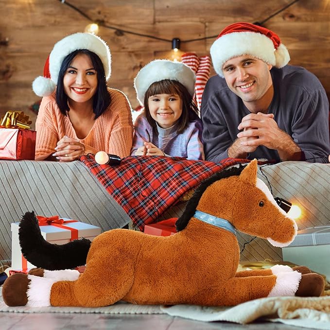 MaoGoLan Large Horse Plush Stuffed Animal, Big Horse Plush Toy, Stuffed Foal Toy, Ridable Pony Plush Pillow for Kids Girls 33 inches Tan