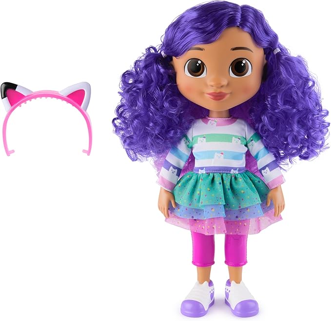 Gabby's Dollhouse, Sing & Celebrate Gabby Girl Doll, 13-Inches Tall with Sound Effects & Reversible Cat Ears, Kids Toys for Girls & Boys Ages 3+