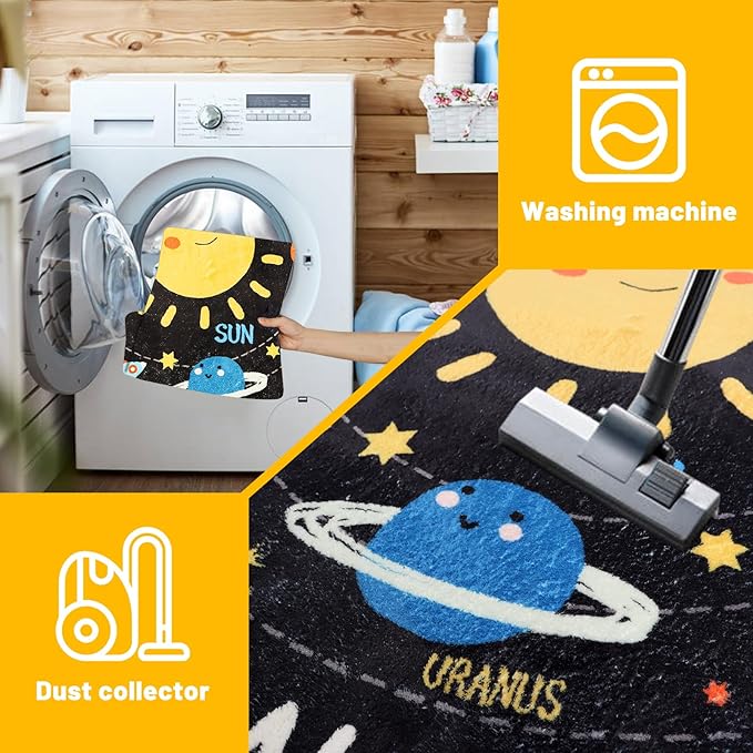 Outer Space Kids Rug,110.2"X78.7" ABC Alphabet Educational Kids Rugs for Playroom,Non Slip Solar System Galaxy Planets Playroom Rug,Washable Kids Area Rug Carpet for Classroom Bedroom Kids Room Decor