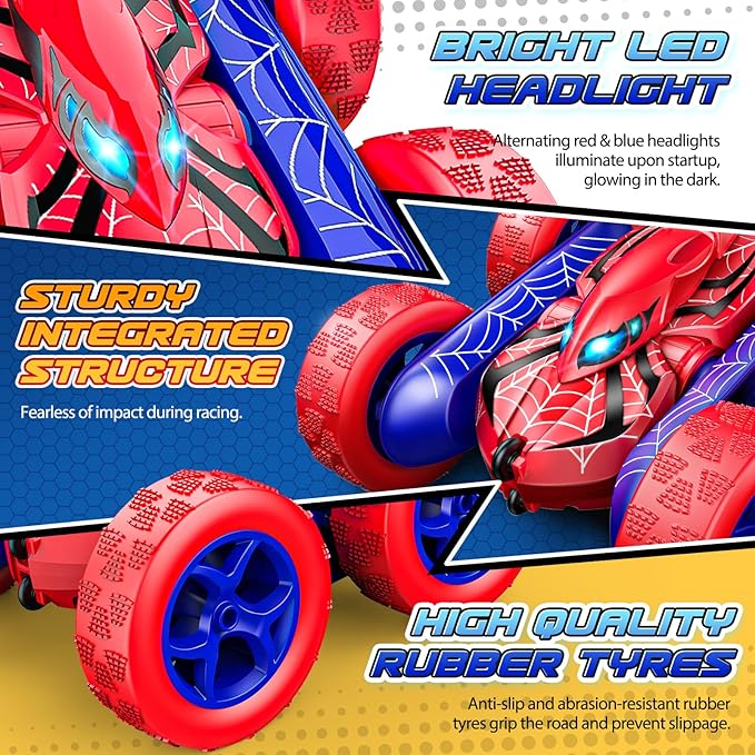 RC Car Toys for 3 4 5 6 7 8 9 10 Year Old Boys,Double Sided 360° Flip 4WD Remote Control Car 2.4GHz Electric Rechargeable Toys for Ages 4-6 5-7 for Birthday Halloween Christmas Easter Basket Stuffers