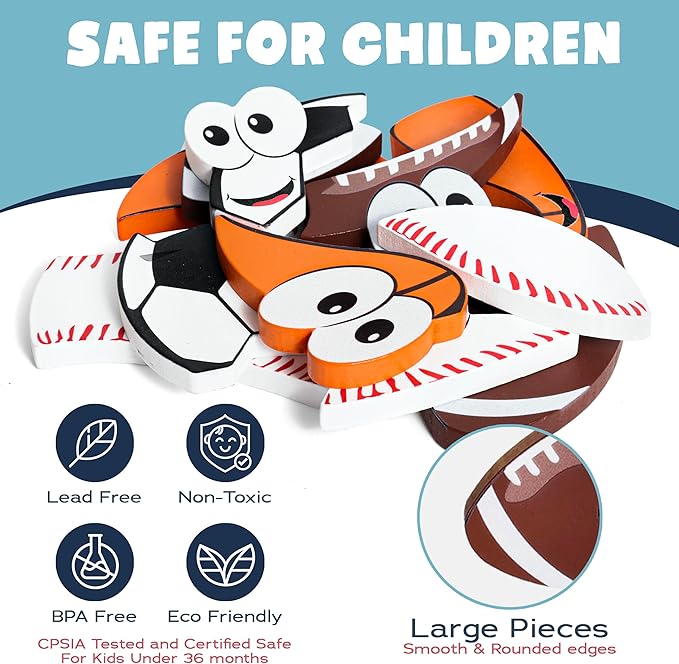 Wooden Puzzles for Toddlers 2-4 | Sports Puzzles | Wood Puzzles for Kids, Toddler Sports Toys for Toddlers, Basketball Toy, Football Toys, Baseball Toy, Soccer Toddler Puzzle 2 3 Year Old Boy