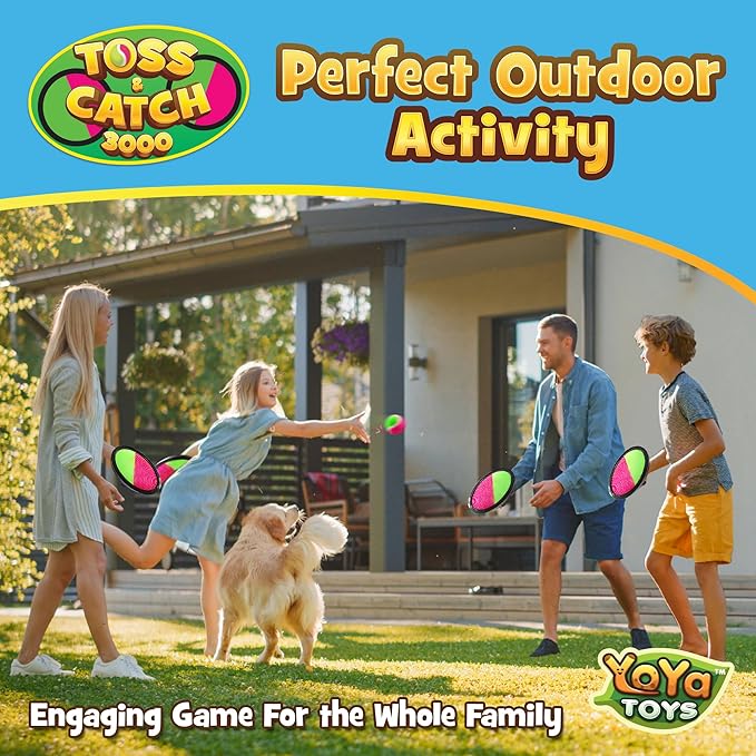 YoYa Toys Toss and Catch Ball Game Toy Set - 4 Paddles & 4 Sticky Balls - Fun Kids Outdoor Games Activity for Backyard, Beach, Park, Camping - Gift for Boys & Girls Ages 4 5 6 7 8 9 10 11 12 Year Old