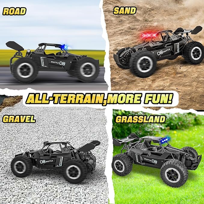 Remote Control Car for Kids 3 4 5 6 7+, 20 KM/H High-Speed RC Cars with LED Lights, 2.4GHz 2WD Monster Truck Toys, Rechargeable RC Car, Toy Cars for Girls Boys, Christmas & Birthday GiftsâBlack