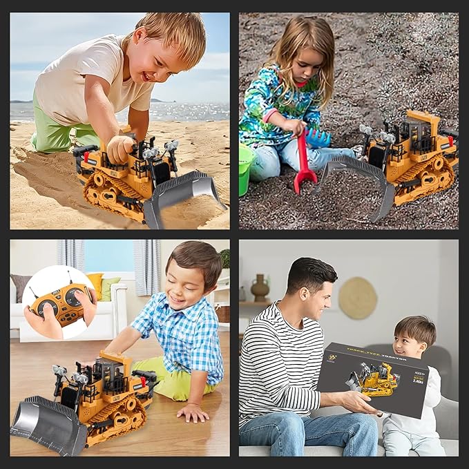 9 Channel 2.4GHz Remote Control Bulldozer, High Performance Simulation Construction Vehicle with Realistic Lights and Sounds, Ideal Gift for Kids Aged 6+ (Bulldozer)