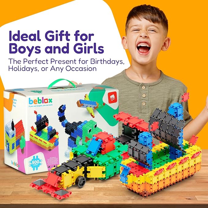 Beblox Building Blocks for Kids - 500-Piece Connecting Tiles Set - Interlocking Building Blocks for Kids, STEM Toys Kit, Fun & Educational Gifts for Boys & Girls, Preschool Learning Activities Ages 4+