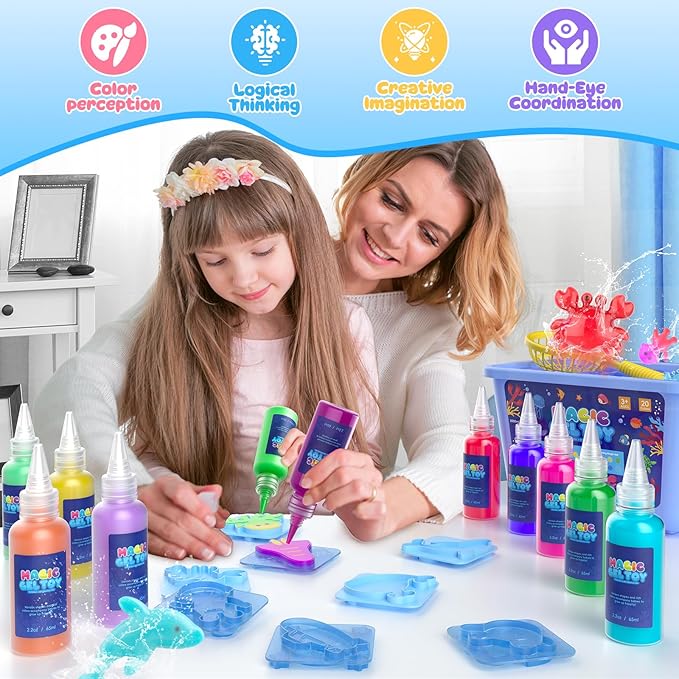 Flooyes Magic Gel Water Elf Toy Kit, Aqua Water Gel Kit for Kids, Creative Squishy Maker Toy with 20 Magic and 16 Shape Molds Pets, Birthday Gifts Crafts&Art DIY for Kids, Make Your Own Squishies