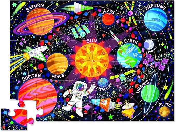 Crocodile Creek 36-Piece Jigsaw Floor Puzzle - Fun Floor Puzzles for Kids Ages 3-5 - Heavy-Duty Shaped Box for Storage - Space Explorer - 27" W x 20" H Finished