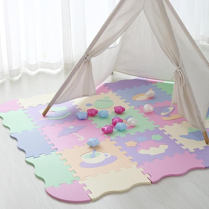 Foam Play Mat for Kids,25Pcs Square Interlocking Puzzle Floor Mat,Baby Play Mat Floor Mat Foam Puzzle Playmat for Toddlers with Fence(Mash Up-CSH023