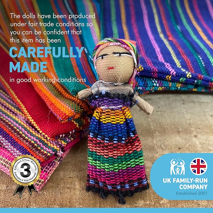 Set of 11 Guatemalan Handmade Worry Doll with a Colourful Crafted Storage Bag | Worry Dolls for Girls | Worry Dolls for Boys | Anxiety Dolls | Worry Doll | Guatamalan Doll