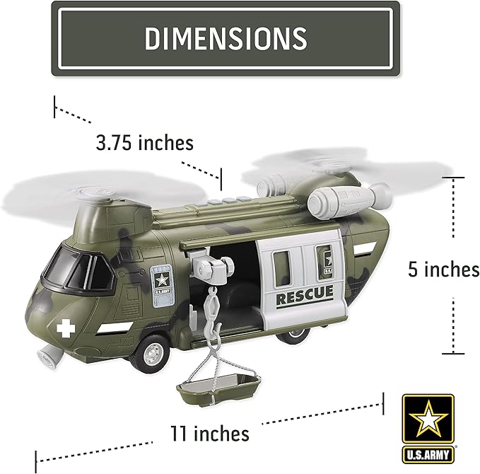 Lollipop United States Army Helicopter Toy, Military Rescue Copter w/Lights, Sound & Accessories, Soldier Transport Aircraft Model, 3+