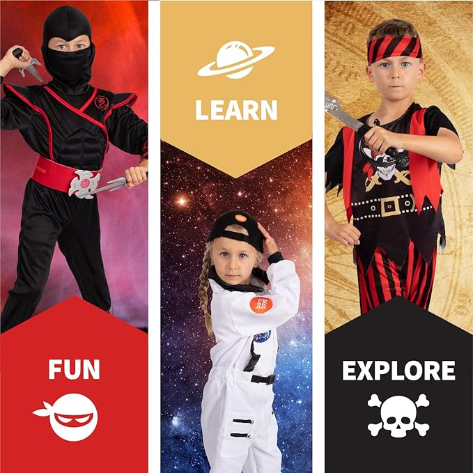 Born Toys 3-in-1 Kids' Dress Up & Pretend Play Set - Kids Pirate, Ninja & Astronaut Costumes for Ages 3-7