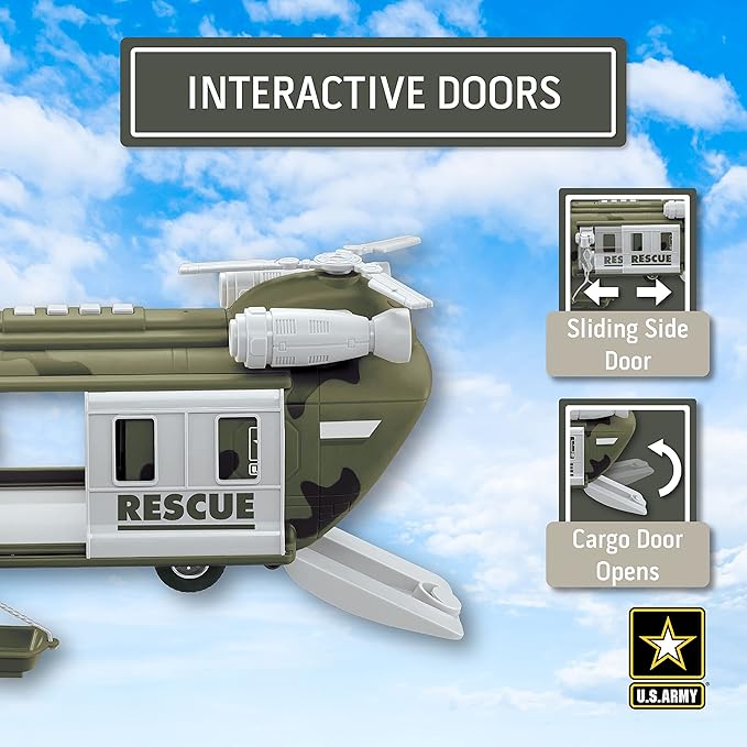 Lollipop United States Army Helicopter Toy, Military Rescue Copter w/Lights, Sound & Accessories, Soldier Transport Aircraft Model, 3+