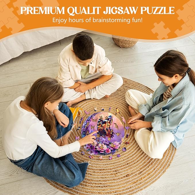 Wooden Puzzles for Adults, Wooden Jigsaw Puzzles for Adults, Butterfly and Moon-1 Unique Shaped Wood Puzzles Adult, Birthday Gifts for Friends Family Game, Home Decor (8.5 * 8.5in 100pcs)