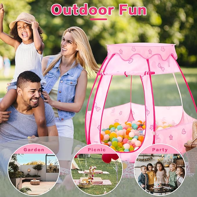Baby Ball Pit for Toddler: with Star Lights - Pop Up Princess Play Tent for Kids - Indoor Outdoor Baby Girl Toys Birthday Gifts - NO Balls (Dreamy Pink Tent)