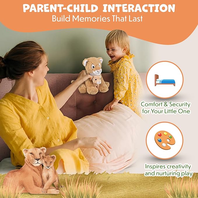 Mom and Baby Stuffed Animals for Boys & Girls, Safari Baby Shower Decorations, Nursery Decor, Zoo Animals for Toddlers, Quality Realistic Toys for Kids, Cute, Soft, Huggable, Squeezable (9.5" Lioness)