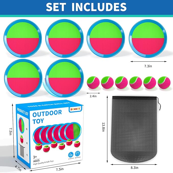 Bennol Toss and Catch Ball Game Outdoor Toys for Kids, Outdoor Outside Games Toys for Kids Ages 3 4 5 6 7 8 9 10, Yard Backyard Games Beach Outside